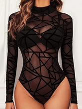 120 Black-Geometric Mesh Long Sleeve Bodysuit